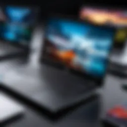 Different models of Dell Inspiron laptops arranged in a neat display