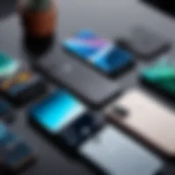 A selection of premium used smartphones arranged on a table