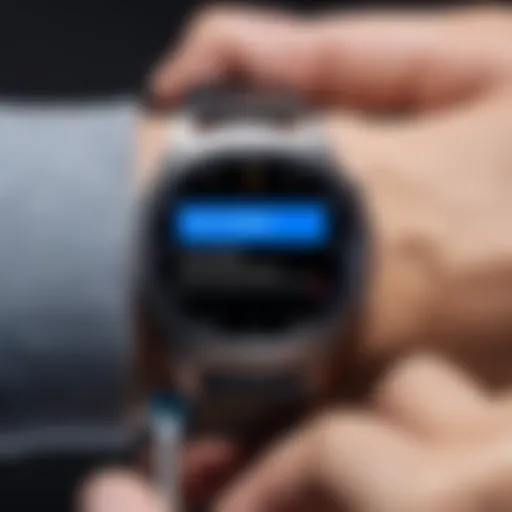 Close-up of Samsung watch with band removal tool