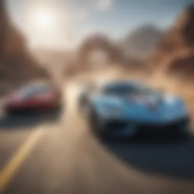 Adrenaline-Pumping Racing Challenge Creative artwork of friends competing in an adrenaline-pumping multiplayer racing game