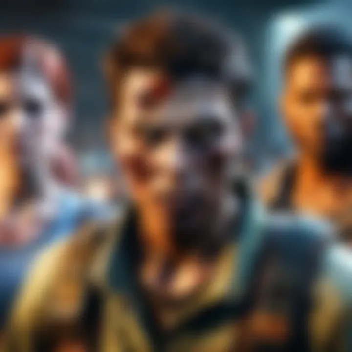 A group of characters showcasing diverse gameplay styles in a zombie game