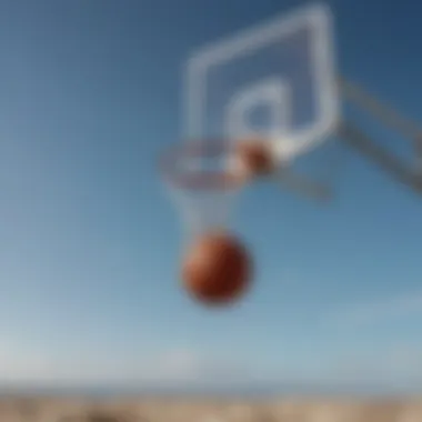 Basketball hoop with a ball mid-air