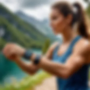 Dynamic Outdoor Activity Tracking User engaging in outdoor activities while wearing a fitness tracker