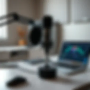 Professional Recording Setup An elegant workspace featuring a microphone and laptop for recording