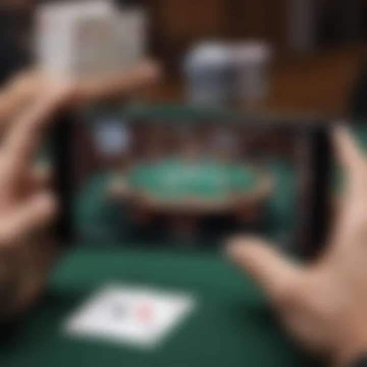 Mobile device showcasing Texas Holdem gameplay