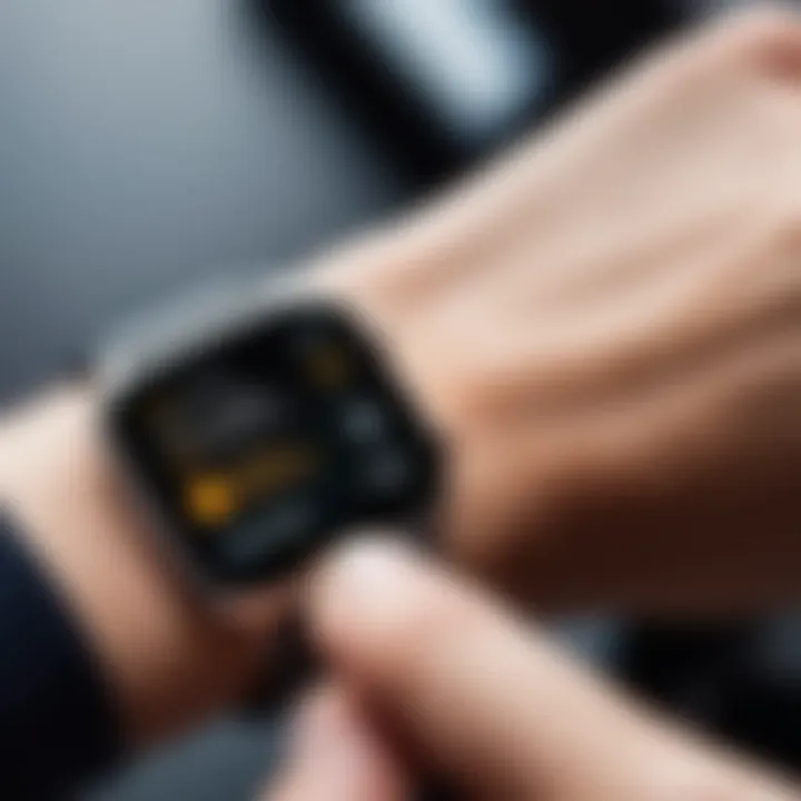 Close-up of smartwatch notifications on wrist