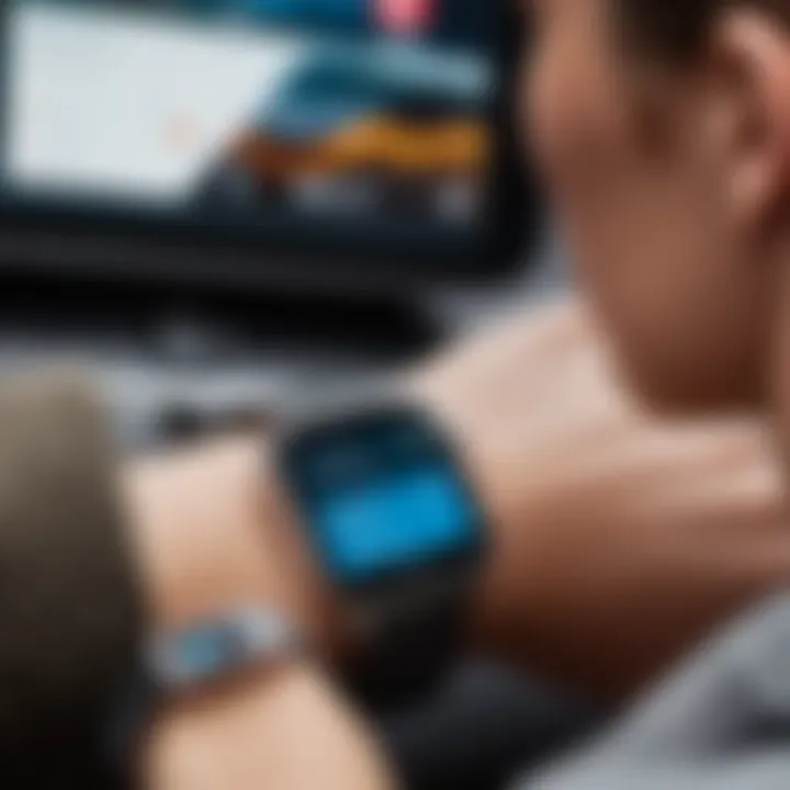 User interacting with smartwatch messaging app