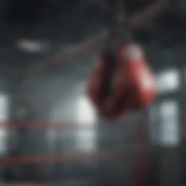 Boxing gloves hanging in a gym