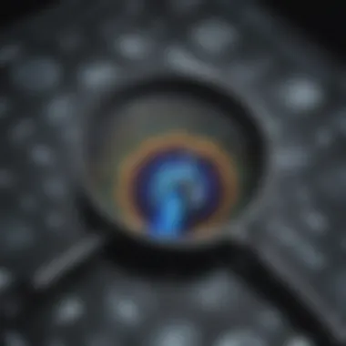 A magnifying glass focusing on streaming app icons with CBS and Peacock prominently displayed