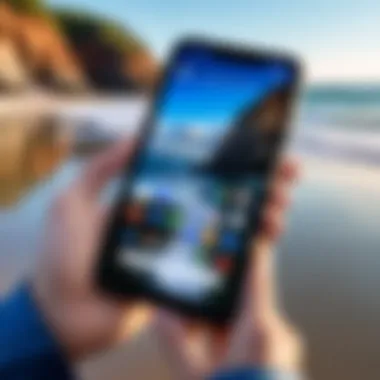 User engaging with Google Pixel 5 in a waterproof case by the beach