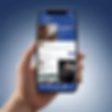 Illustration of person holding phone with Facebook app open