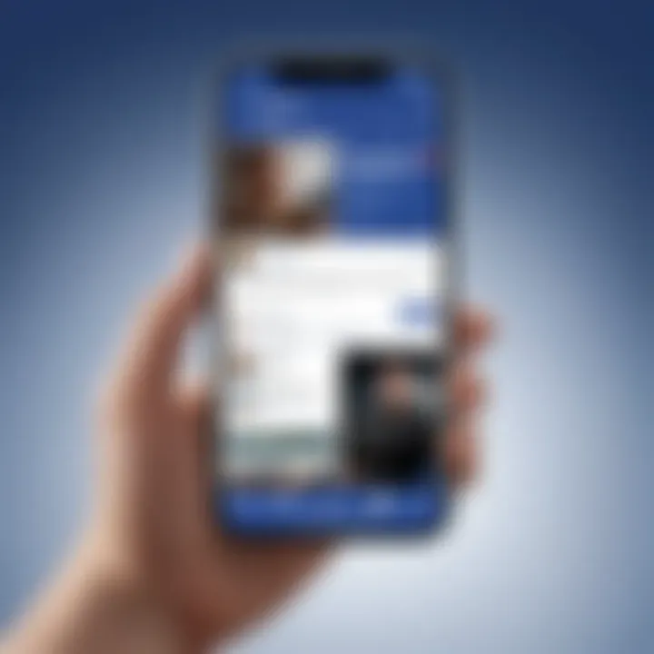 Illustration of person holding phone with Facebook app open