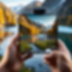 A smartphone capturing a scenic view