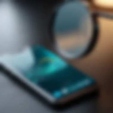 Close-up of a smartphone with a magnifying glass