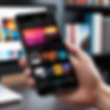 Dynamic Music Library on Mobile Device Smartphone displaying a vibrant music library interface