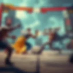Dynamic battle scene from a fast-paced fighting game