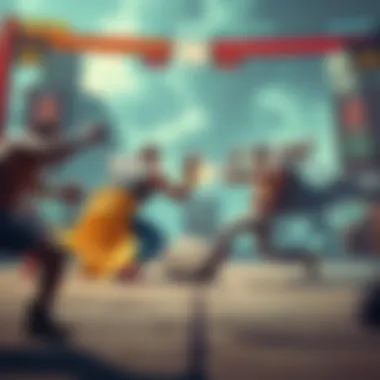 Dynamic battle scene from a fast-paced fighting game