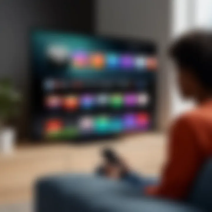 A cinematic scene showcasing the Apple TV interface with vibrant visuals.