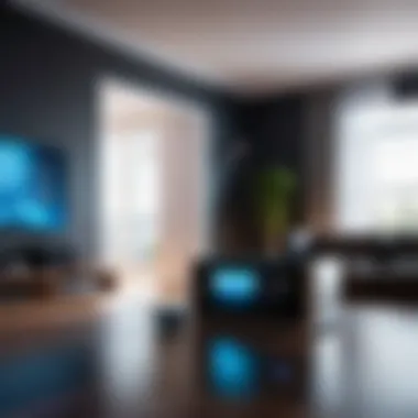 Futuristic Technology Integration Smart home hub device surrounded by futuristic technology