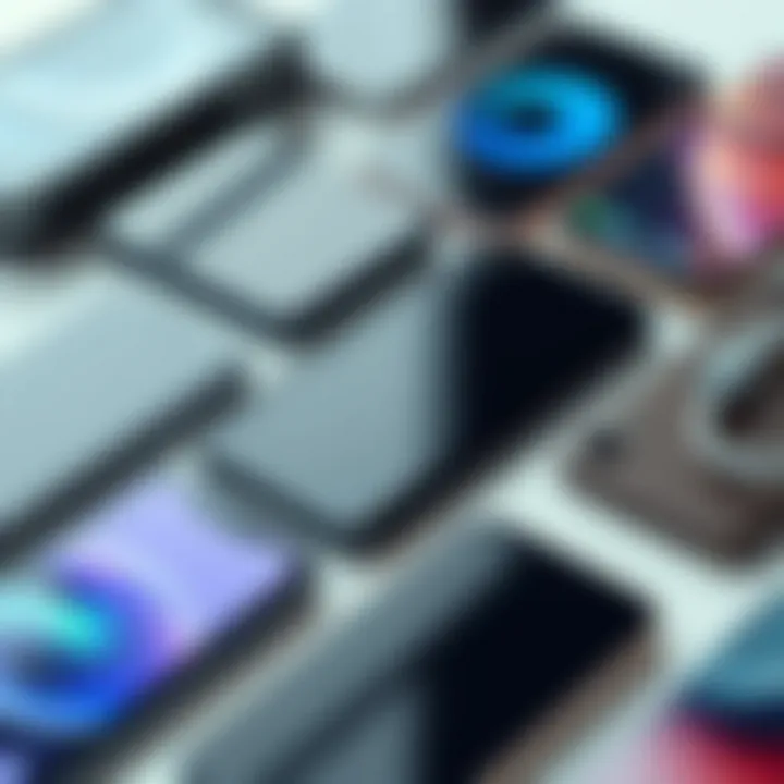 A close-up of various cell phone models showcasing their unique features