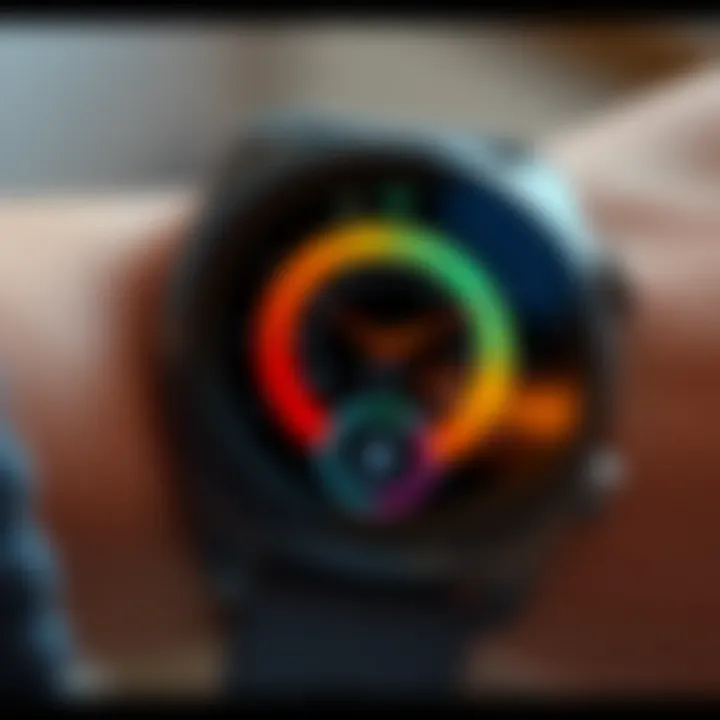 A close-up of smartwatch features highlighting fitness tracking