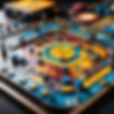 A strategic board game setup with intricate pieces and a vibrant game board