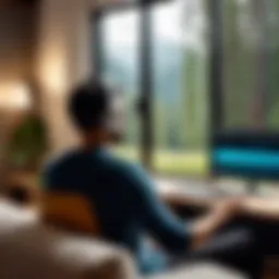 User enjoying music offline in a serene setting