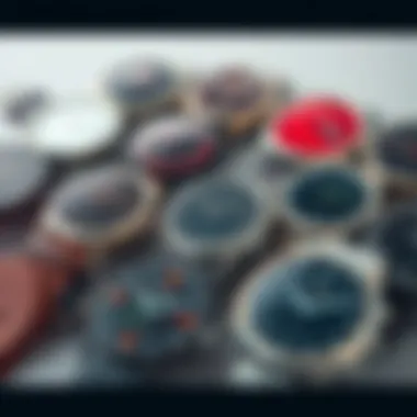 Diverse Watch Face Selection A colorful selection of watch faces emphasizing personalization options