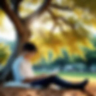 Immersed in Manga Reading Under a Tree Illustration of a person immersed in reading manga under a tree