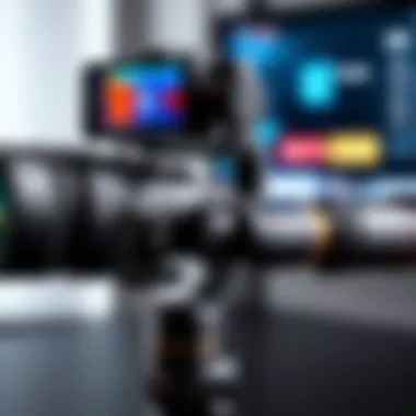Close-up of a gimbal stabilizer with an Android device mounted