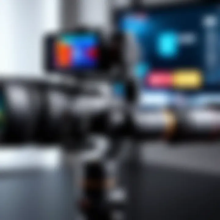 Close-up of a gimbal stabilizer with an Android device mounted