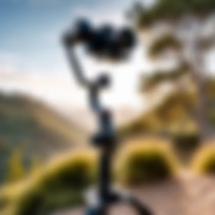 User demonstrating gimbal stabilizer in an outdoor setting