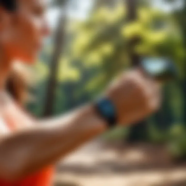 A person engaging in outdoor exercise while wearing an activity tracker