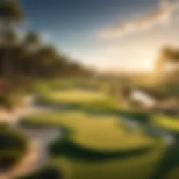 Virtual golf course with realistic graphics showcasing detailed landscapes.