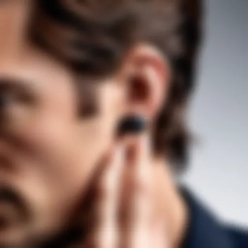 Close-up of Sony WF earbuds showcasing their sleek design