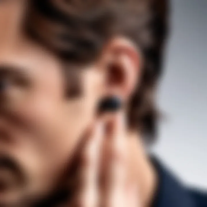 Close-up of Sony WF earbuds showcasing their sleek design