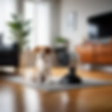 An illustration demonstrating the Yi Dog Camera in a home setting with a dog.