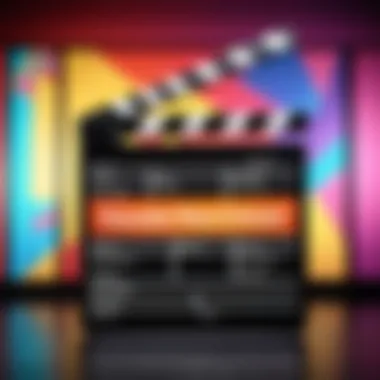 Film Clapper Board Against Vibrant Film Reel Background