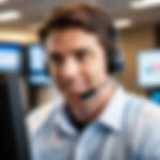 A close-up view of a Fios service representative assisting a customer