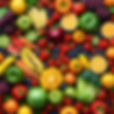 Vibrant Nutrient-Rich Foods Illustration of a diverse array of fresh fruits and vegetables