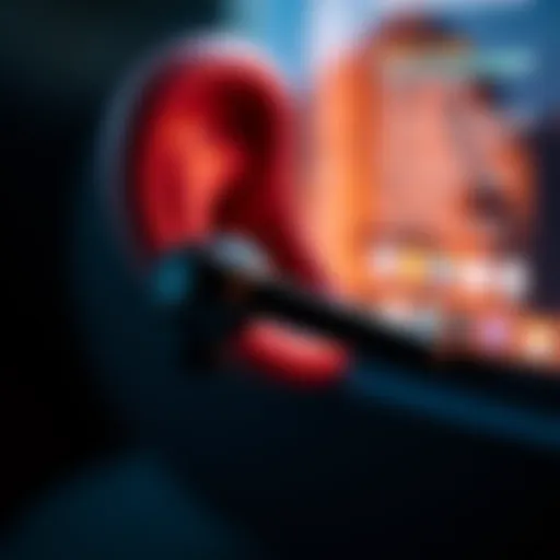 Close-up of wireless earbuds showcasing design and technology