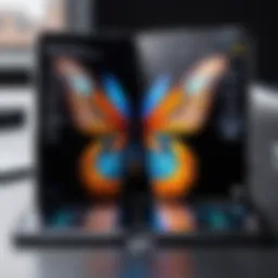 A close-up view of the Galaxy Note Fold showcasing its intricate design and foldable mechanism