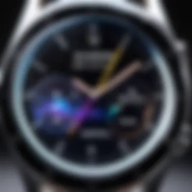 A close-up view of a Galaxy Watch displaying its vibrant interface.