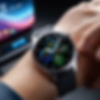 A Galaxy Watch equipped with health tracking features showcased on a fitness-oriented background.