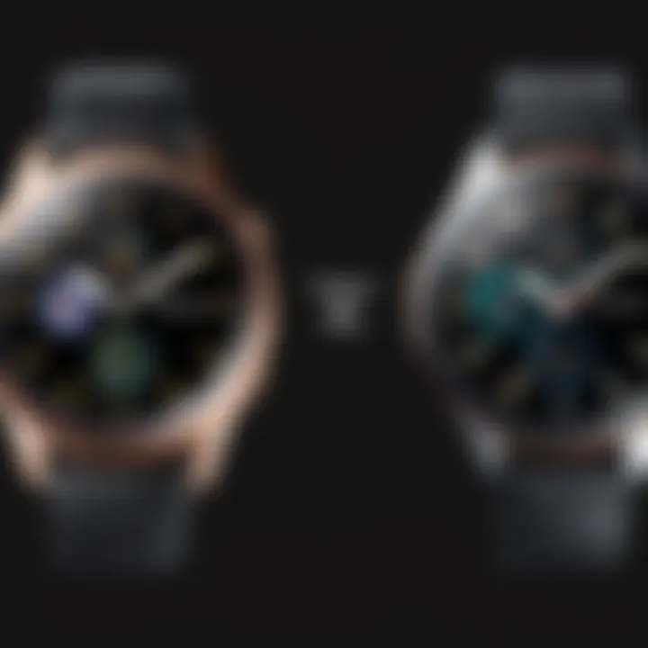 A comparison chart highlighting the specifications of different Galaxy Watch models.