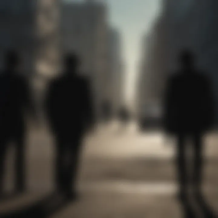 Gangster Silhouettes Facing Cityscape