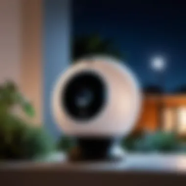 A nighttime view showcasing the Google Nest Outdoor Camera with Light functionality