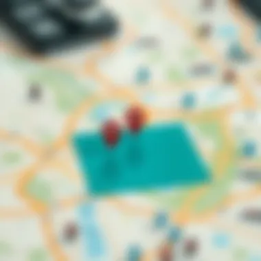 Location Tracking Features on a Map Map highlighting location tracking features