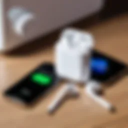 AirPods placed next to an Android device