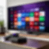 Roku device connected to a TV displaying live streaming options